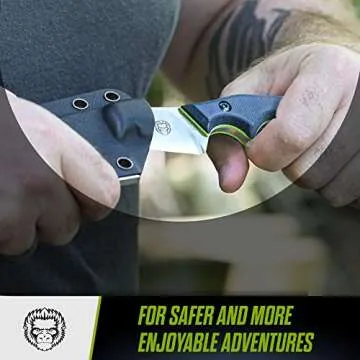 Holtzman's Gorilla Survival 'Reverse Eagle' Fixed Blade Hunting Knife with Kydex Sheath & Ferro Rod (Silver+Green)