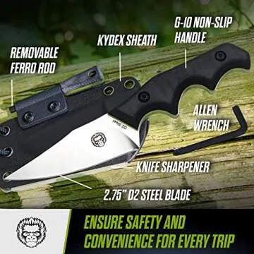 Holtzman's Gorilla Survival 'Reverse Eagle' Fixed Blade Hunting Knife with Kydex Sheath & Ferro Rod (Silver+Green)