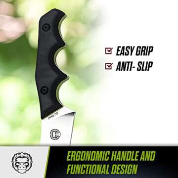 Holtzman's Gorilla Survival 'Reverse Eagle' Fixed Blade Hunting Knife with Kydex Sheath & Ferro Rod (Silver+Green)