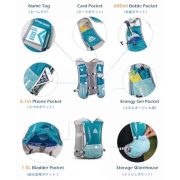 TRIWONDER Hydration Pack Backpack 5L Marathoner Running Race Hydration Vest (Black - with 1.5L Water Bladder)