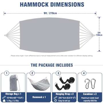 Anyoo Garden Cotton Hammock Comfortable Fabric Hammock with Tree Straps for Hanging Sturdy Hammock Up to 660lbs Portable Hammock with Travel Bag for Camping Outdoor/Indoor Patio Backyard