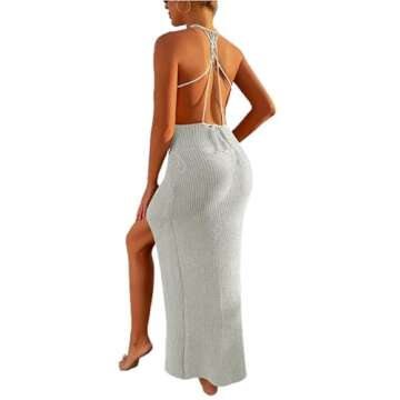Avanova Women's Halter Crochet Swimwear Cover Ups See Through Side Split Backless Summer Beach Long Dress White Small