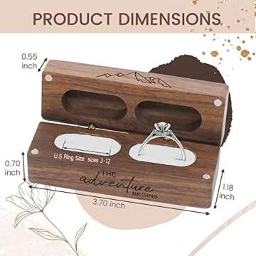 Muchly Engraved Flip Wooden 2 Ring box for wedding -Rustic Vintage Solid Wood rectangle Jewelry Storage Box