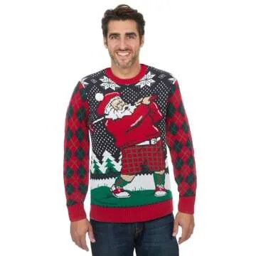 The Ugly Sweater Co. Mens Sports Golf Sports Ugly Christmas Sweater for Holiday Fun Design, Snug Fit Breathable Crewneck (Twilight Golfing Santa, Medium)