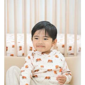 L'ovedbaby Unisex Kids' Organic Raglan Hoodie, Brown Bear, 5/6