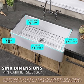 ZUAGCO White Farmhouse Sink 33 inch Fireclay Apron Front Farm Sink Large Capacity Deep Single Bowl Kitchen Sinks with Accessories Protective Bottom Grid and Strainer