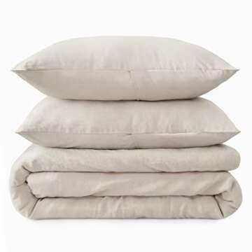 Welhome Premium Relaxed Linen Cotton Duvet Cover 3-Piece Sets with Pillow Shams | Queen | Fawn Brown | 88"x 92" | Supersoft | Superior Comfort | Durable | Breathable | All Season | Moisture Wicking