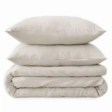 Welhome Premium Relaxed Linen Cotton Duvet Cover 3-Piece Sets with Pillow Shams | Queen | Fawn Brown | 88"x 92" | Supersoft | Superior Comfort | Durable | Breathable | All Season | Moisture Wicking