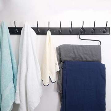 Dseap Coat Rack Wall Mounted: 10-Hooks, 38-1/4" Long, 16" Hole to Hole, Wood Coat Hooks Wall Mounted, Hook Rack, Hook Rail, Hooks for Hanging Coats, Black