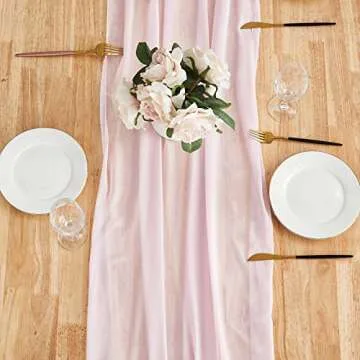 Yourose 5PCS 10ft-29x120 Inches Blushing Pink Chiffon Table Runner ,Gauze Table Runner,Rustic Sheer Fabric for Romantic Wedding Decorations,Baby Shower and Birthday Party Table Decorations