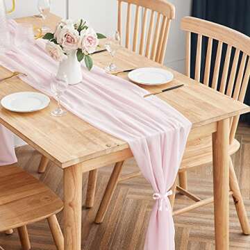 Yourose 5PCS 10ft-29x120 Inches Blushing Pink Chiffon Table Runner ,Gauze Table Runner,Rustic Sheer Fabric for Romantic Wedding Decorations,Baby Shower and Birthday Party Table Decorations