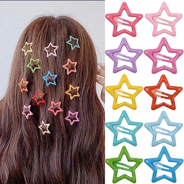 Star Snap Metal Hair Barrettes for Girls - 10PCS Colorful Candy Snap Clips, Non-slip Toddler Hair Ac...