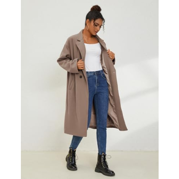 UANEO Women's Wool Blend Oversized Trench Coat Winter