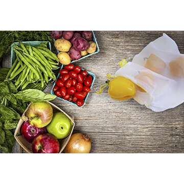 BahrEco Reusable Produce Bags - Premium Washable Mesh Bags for Grocery Shopping & Storage of Fruit Vegetable & Garden Produce - Eco Friendly Net Bags 5 Pack