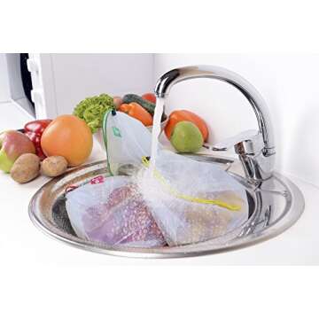 BahrEco Reusable Produce Bags - Premium Washable Mesh Bags for Grocery Shopping & Storage of Fruit Vegetable & Garden Produce - Eco Friendly Net Bags 5 Pack