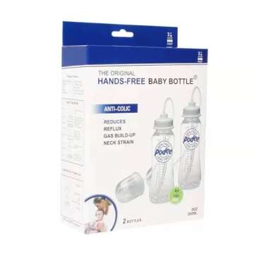Hands-Free Baby Bottle - Anti-Colic Self Feeding 9 oz Baby Bottle Nursing System with Fast Flow Nipple/Teat 3m+ Infant (2 Bottles - Podee Blue)