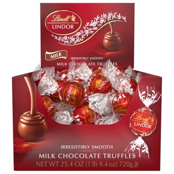 Lindt LINDOR Milk Chocolate Candy Truffles, Milk Chocolate with Smooth, Melting Truffle Center, 25.4 oz., 60 Count