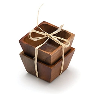 Lipper International Acacia Wood Square Salt Bowls Set of 2