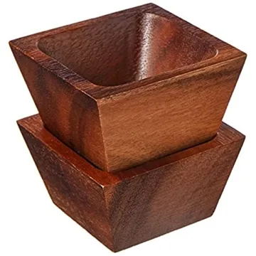 Lipper International Acacia Wood Square Salt Bowls Set of 2