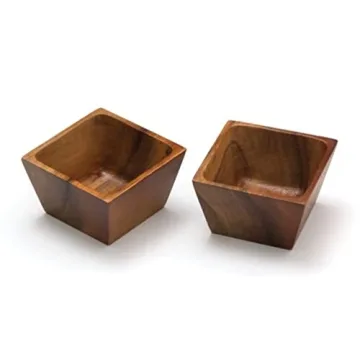 Lipper International Acacia Wood Square Salt Bowls Set of 2