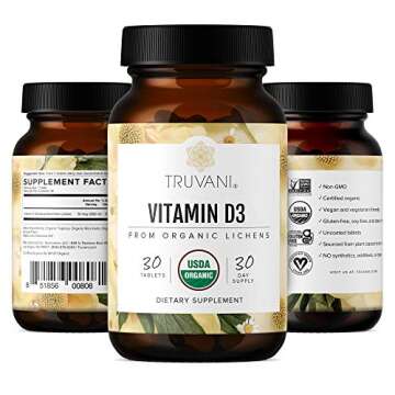 Truvani Organic Vitamin D3 - Plant-Based, USDA Organic, Gluten-Free, Non-GMO, Vegan D3 Supplement - Supports Bone, Immune & Brain Health - 30 Tablets