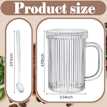Suclain Ribbed Glass Coffee Mugs Set with Lid and Spoon