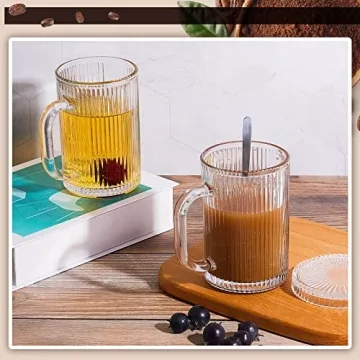 Suclain Ribbed Glass Coffee Mugs Set with Lid and Spoon