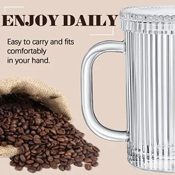 Suclain Ribbed Glass Coffee Mugs Set with Lid and Spoon