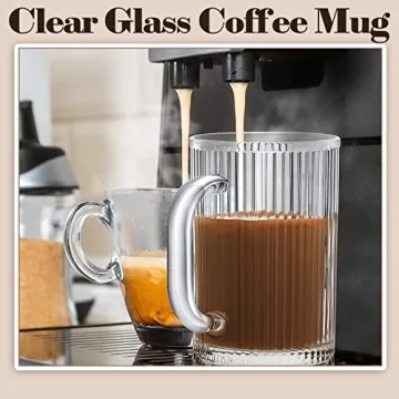 Suclain Ribbed Glass Coffee Mugs Set with Lid and Spoon