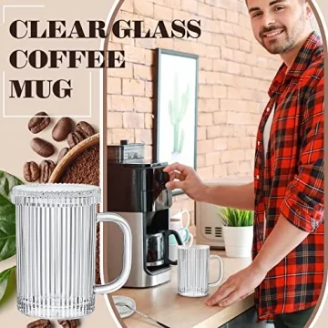 Suclain Ribbed Glass Coffee Mugs Set with Lid and Spoon
