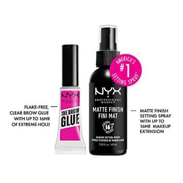 NYX PROFESSIONAL MAKEUP The Brow Glue, Extreme Hold Eyebrow Gel, Clear + Makeup Setting Spray, Matte...