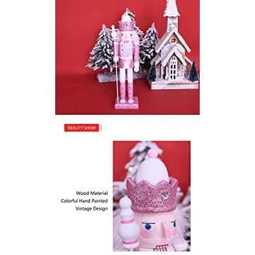BEOSOFLOY Nutcracker Soldier 12in Christmas Nutcracker Figure Wooden Pink Nutcracker Soldier Festive Glitter Collectible Nutcracker Figures Toy Christmas Décor for Shelves and Tables