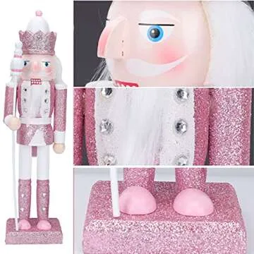 BEOSOFLOY Nutcracker Soldier 12in Christmas Nutcracker Figure Wooden Pink Nutcracker Soldier Festive Glitter Collectible Nutcracker Figures Toy Christmas Décor for Shelves and Tables