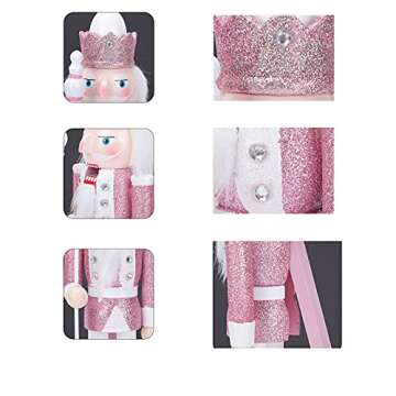 BEOSOFLOY Nutcracker Soldier 12in Christmas Nutcracker Figure Wooden Pink Nutcracker Soldier Festive Glitter Collectible Nutcracker Figures Toy Christmas Décor for Shelves and Tables