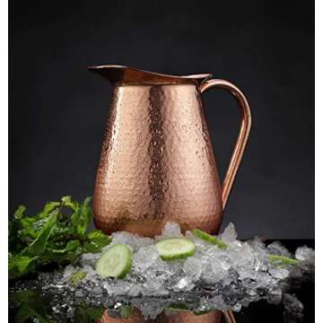 AVADOR Handcrafted 100% Pure Copper Jug Pitcher Drinkware Hammered Finish Ayurveda Health Benefit (D...