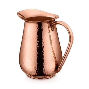 AVADOR Handcrafted 100% Pure Copper Jug Pitcher Drinkware Hammered Finish Ayurveda Health Benefit (Design 2)
