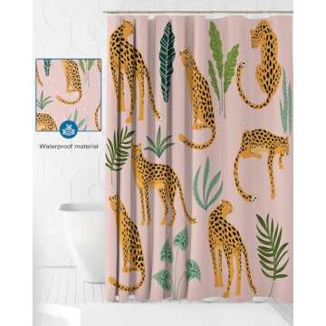 Lindameler Leopard Shower Curtain, Tropical Botanical Shower Curtain Cute Shower Curtain Pink Cheeta...