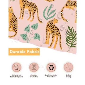 Lindameler Leopard Shower Curtain, Tropical Botanical Shower Curtain Cute Shower Curtain Pink Cheetah Shower Curtain for Simple Home Decor, Waterproof Fabric Cloth with 12 Hooks 72X72