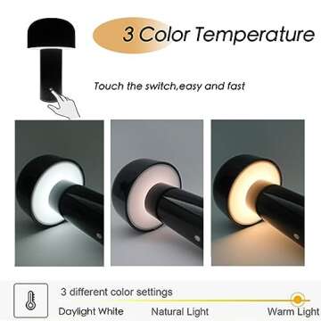 liuwei Desk Lamp for Portable Touch Dimming,USB Rechargeable Led Night Light Modern Mushroom Table L...