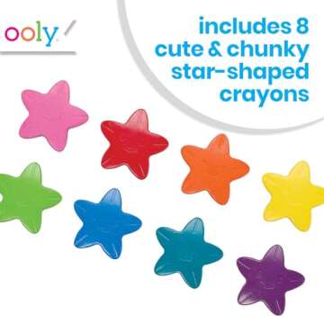 Ooly Stars of the Sea Star Shaped Chunky Crayons for Toddlers and Little Hands [Set of 8], Non-Toxic Star Shaped Crayons are Easy to Hold Crayons for Young Kids, No Rolling Crayons