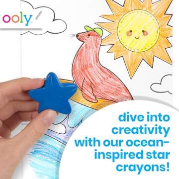 Ooly Stars of the Sea Star Shaped Chunky Crayons for Toddlers and Little Hands [Set of 8], Non-Toxic Star Shaped Crayons are Easy to Hold Crayons for Young Kids, No Rolling Crayons