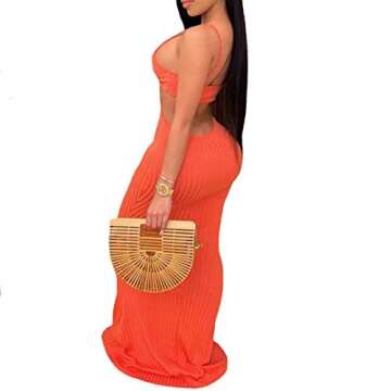 IyMoo Womens Summer Maxi Dresses-Sexy Spaghetti Strap Bandage Long Beach Holiday Dress 315 Orange XL