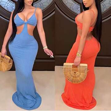 IyMoo Womens Summer Maxi Dresses-Sexy Spaghetti Strap Bandage Long Beach Holiday Dress 315 Orange XL