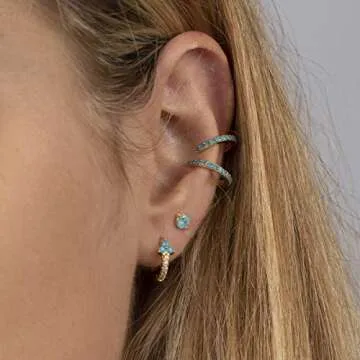 MEVECCO 18K Gold Plated Turquoise Flower Huggie Earrings