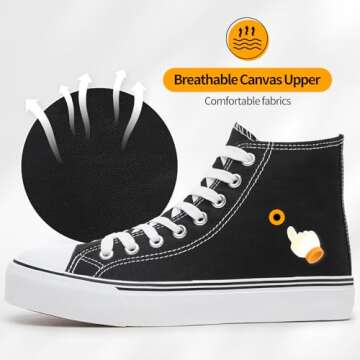 ZGR Womens High Top Canvas Sneakers,Lace up Canvas Shoes,Casual Tennis Walking Shoes(Black.US8.5)