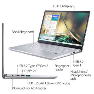 Acer Swift X SFX14-42G-R607 Creator Laptop | 14" Full HD 100% sRGB | AMD Ryzen 7 5825U | NVIDIA RTX 3050 Ti Laptop GPU | 16GB LPDDR4X | 512GB SSD | Wi-Fi 6 | Backlit KB | Windows 11, Gray