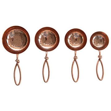 Creative Co-Op Hammered Stainless Steel Leather Tie (Set of 4 Sizes) Scoops, Copper