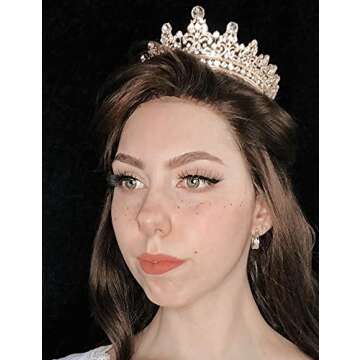 SWEETV Full Round Tiaras and Crowns for Women, Wedding Tiara for Bride, Crystal Queen Crown for Pageant Birthday Party Cake Topper, Rose Gold