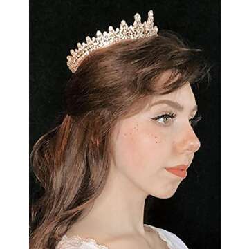 SWEETV Full Round Tiaras and Crowns for Women, Wedding Tiara for Bride, Crystal Queen Crown for Pageant Birthday Party Cake Topper, Rose Gold