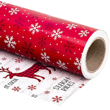 WRAPAHOLIC Reversible Christmas Wrapping Paper - Mini Roll - 17 Inch X 33 Feet - Perfect for Holiday...